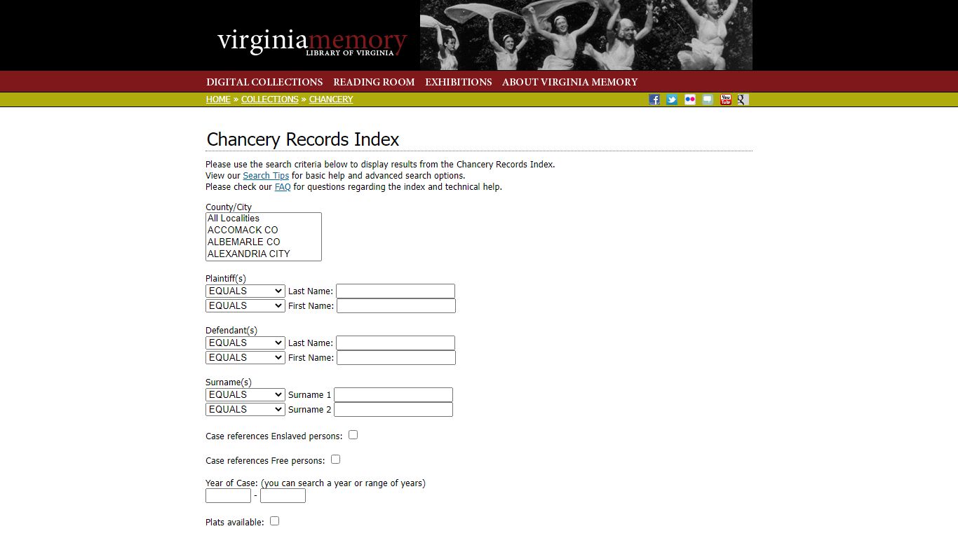 Virginia Memory: Chancery Records Index - Library of Virginia