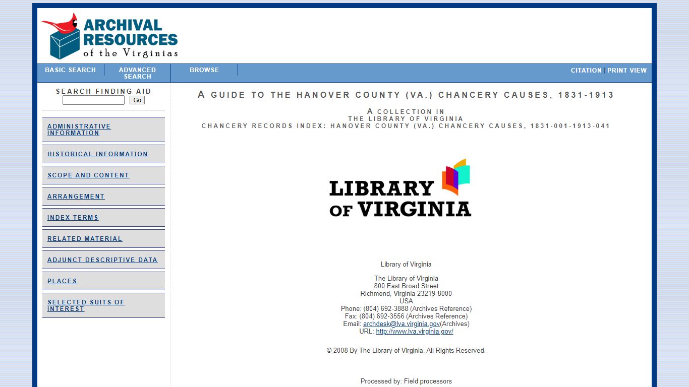 A Guide to the Hanover County (Va.) Chancery Causes, 1831 ...