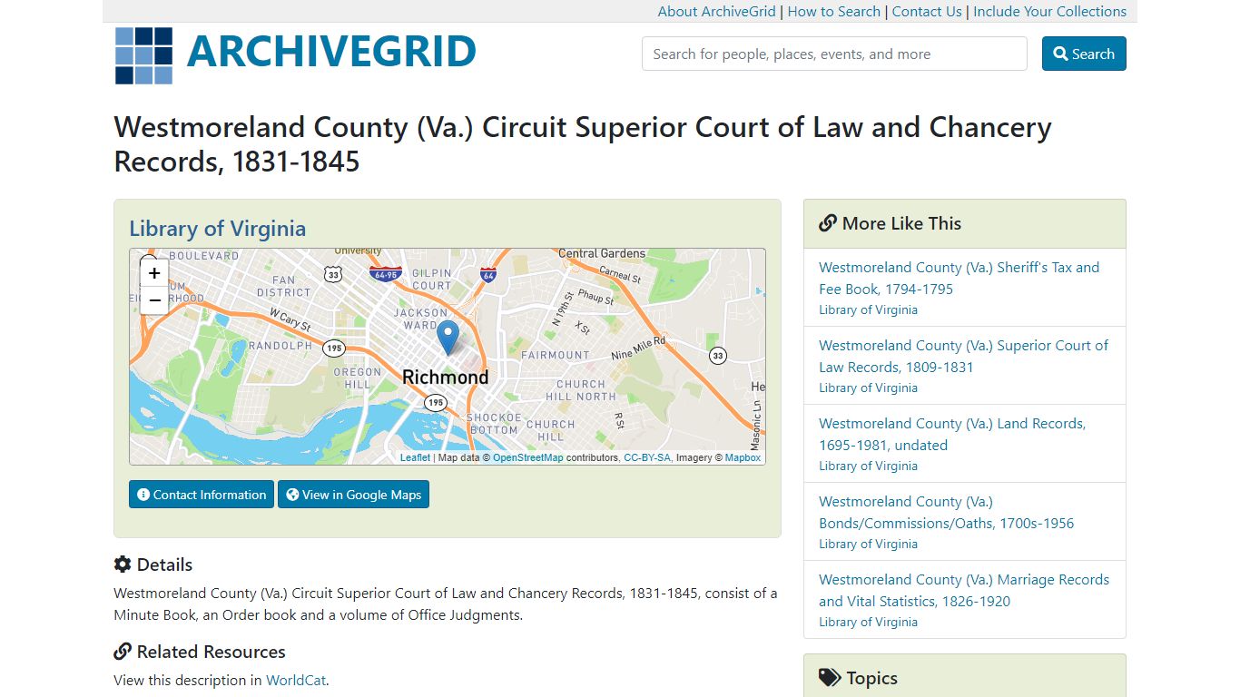 Westmoreland County (Va.) Circuit Superior Court of Law ...